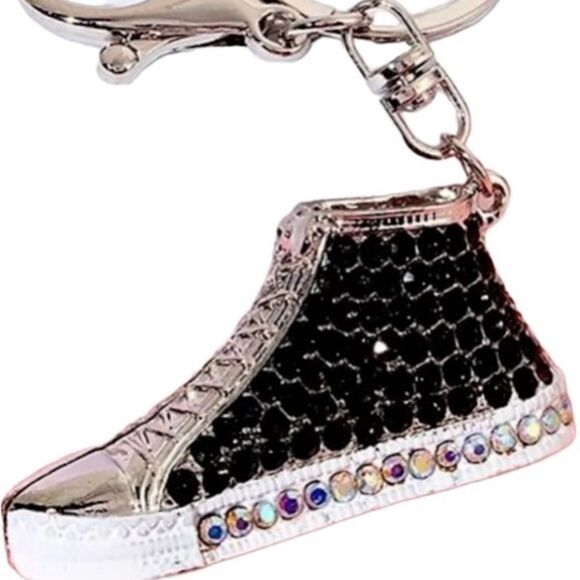 Hi Top Sneaker Black & White Purse Charm Key Chain Rhinestone NEW - Picture 5 of 7